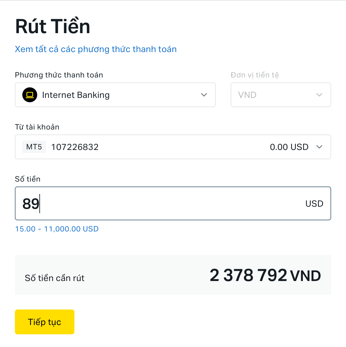 Hướng Dẫn Rút tiền Exness